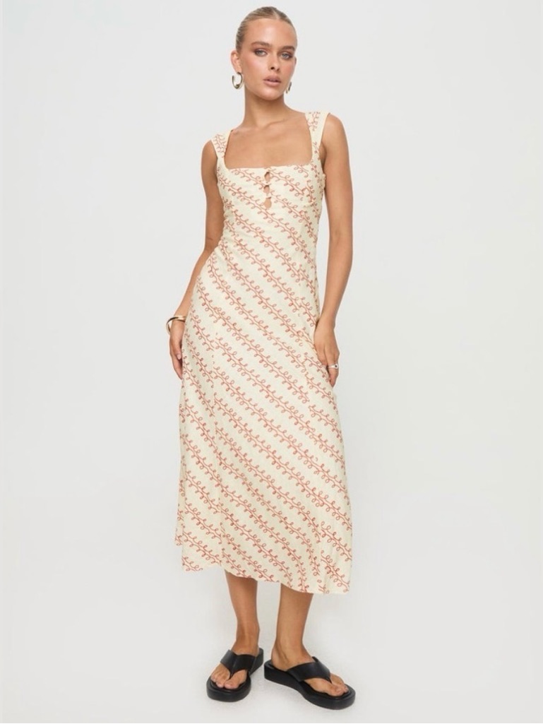 Princess Polly Cream Midi Dress With Coral Chain Print